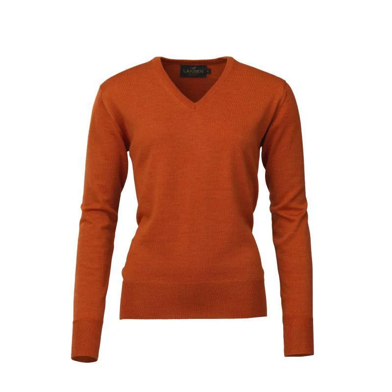 Laksen Essex V-Neck Merino Ladies Jumper - Mandarin Houndstooth Herringbone Solid