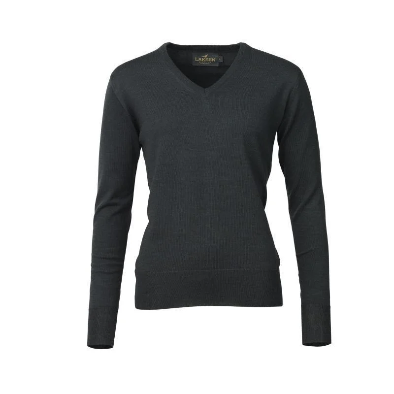 Laksen Essex V-Neck Merino Ladies Jumper - Pine Terry Terry Cloth Terry Knit
