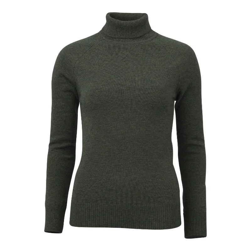 Laksen Kit Ladies Lambswool Cashmere Roll Neck Jumper - Forest Green Iron Safe Non-Iron Wrinkle Free
