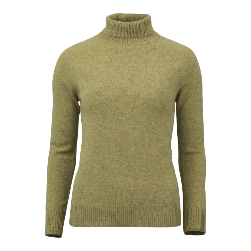 Laksen Kit Ladies Lambswool Cashmere Roll Neck Jumper - Mustard Seamless Knitted Crochet