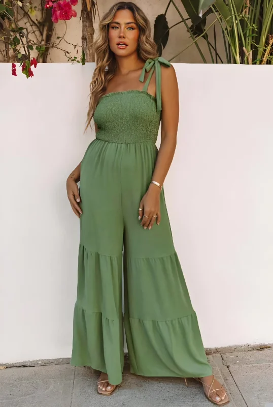 Sage Green Tiered Wide Leg Jumper Wool Fabric Cashmere Fabric Tweed Fabric