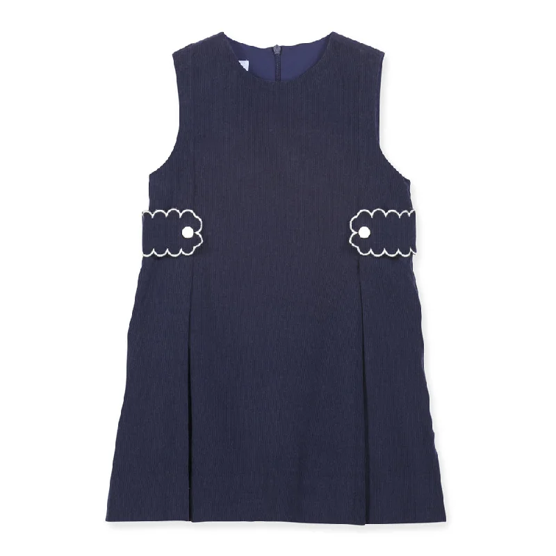 Scalloped Delia Jumper -- Navy Cord Stretchy Elastic Breathable