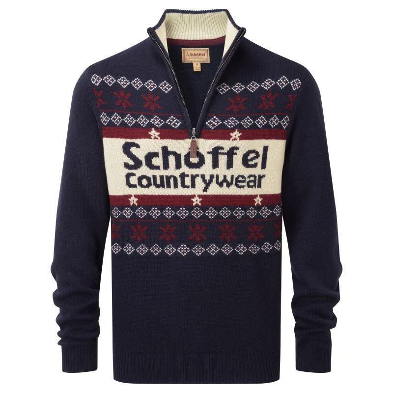 Schoffel Christmas 1/4 Zip Jumper - Navy Seamless Knitted Crochet