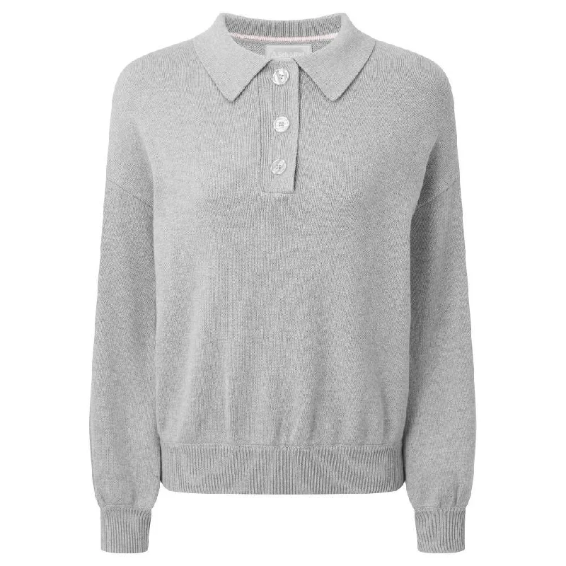 Schoffel Clovelly Collared Cotton Silk Ladies Jumper - Silver Grey Fitted Slim Tailored