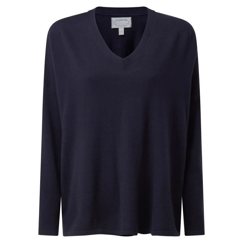Schoffel Devon Merino Ladies Jumper - Navy Front Pockets Side Pockets Patch Pockets