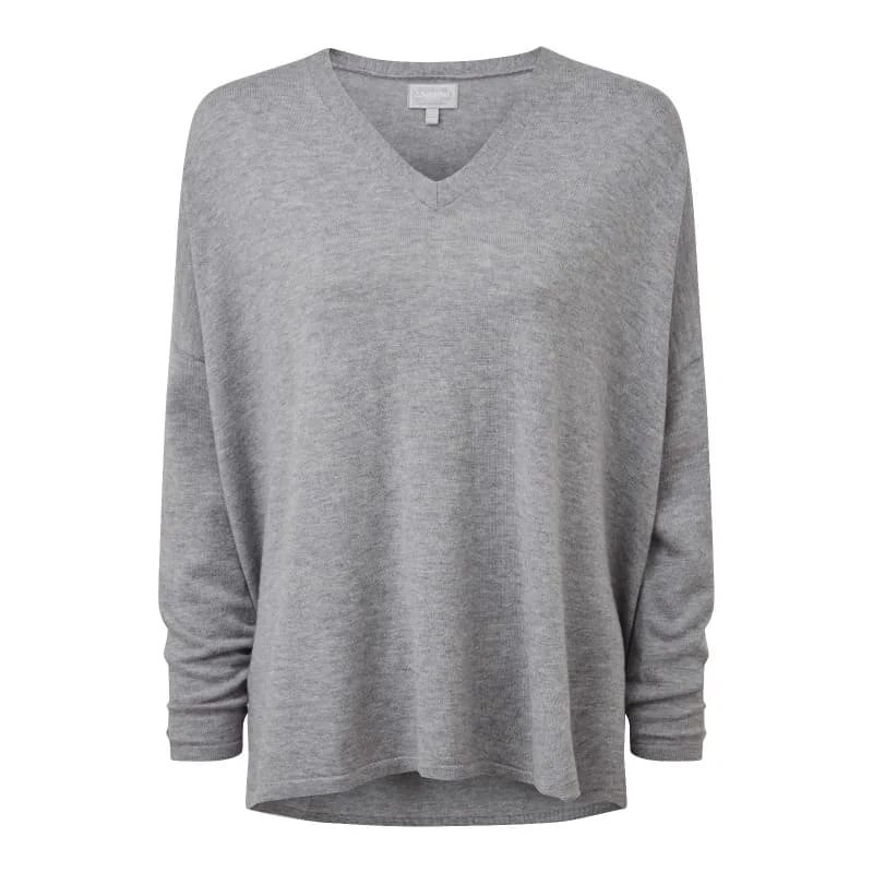 Schoffel Devon Merino Ladies Jumper - Silver Grey Hooded Sweater Collared Sweater Shawl Collar