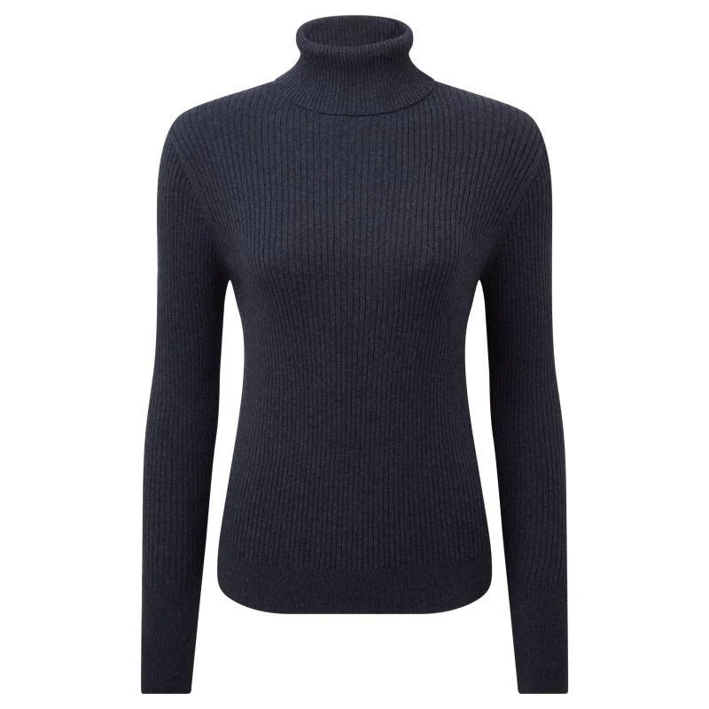 Schoffel Etive Ladies Roll Neck Jumper - Slate Navy Ribbed Striped Patterned