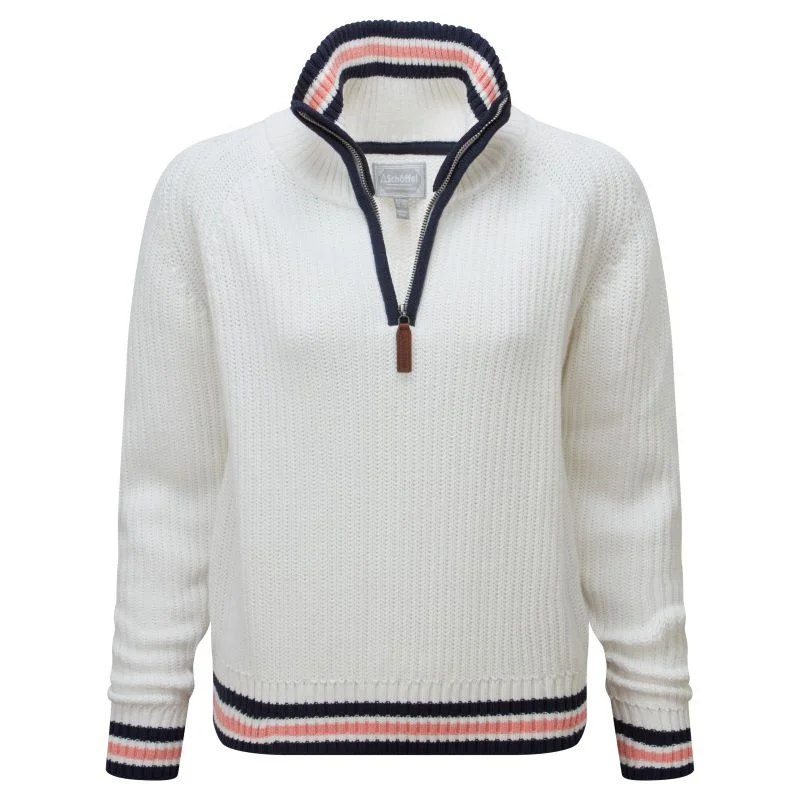 Schoffel Havelet Bay 1/4 Zip Ladies Jumper - Soft White Wool Fabric Cashmere Fabric Tweed Fabric