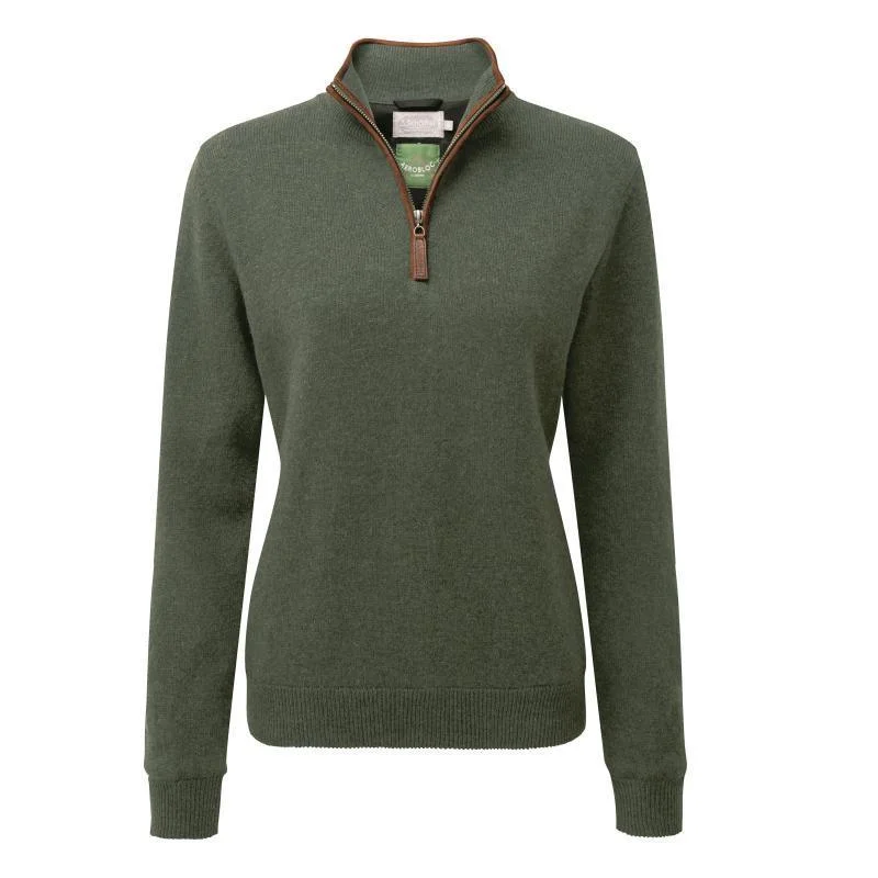 Schoffel Ladies Lambswool Aerobloc 1/4 Zip Neck Jumper - Cedar Graphic Sweater Embroidered Appliqued Schoffel Ladies Lambswool Aerobloc 1/4 Zip Neck Jumper - Cedar Graphic Sweater Embroidered Appliqued