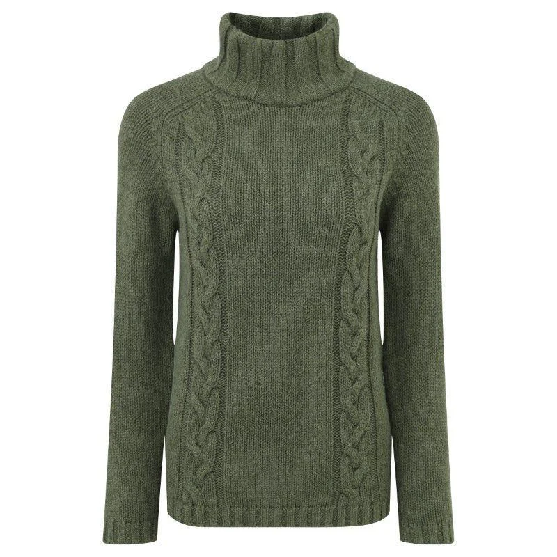 Schoffel Ladies Merino Cable Roll Neck Jumper - Grousemoor Stretchy Elastic Breathable