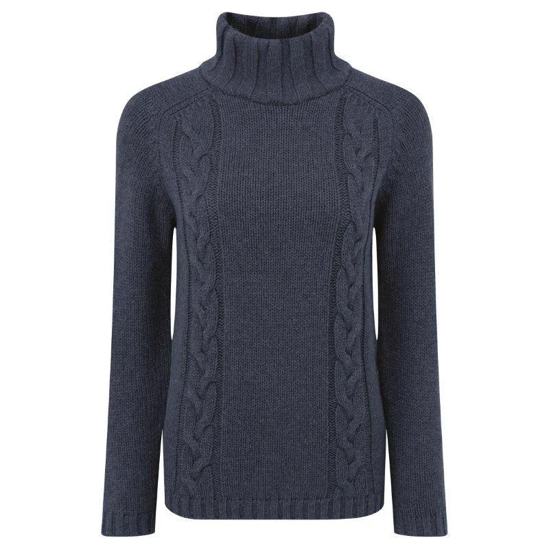 Schoffel Ladies Merino Cable Roll Neck Jumper - Indigo Knit Fabric Woven Fabric Fleece Fabric