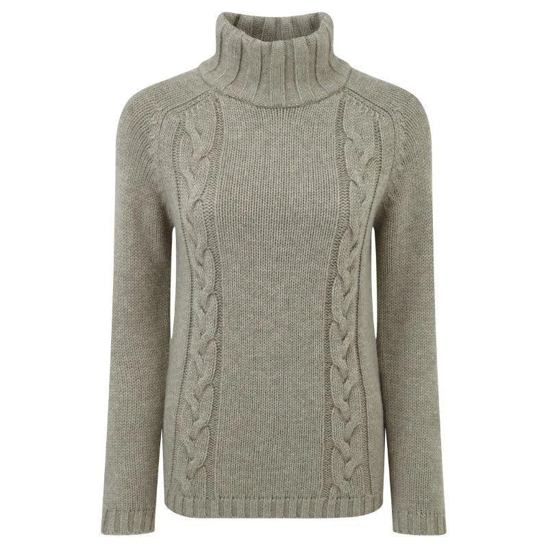 Schoffel Ladies Merino Cable Roll Neck Jumper - Mink Rayon Fabric Velvet Fabric Corduroy Fabric