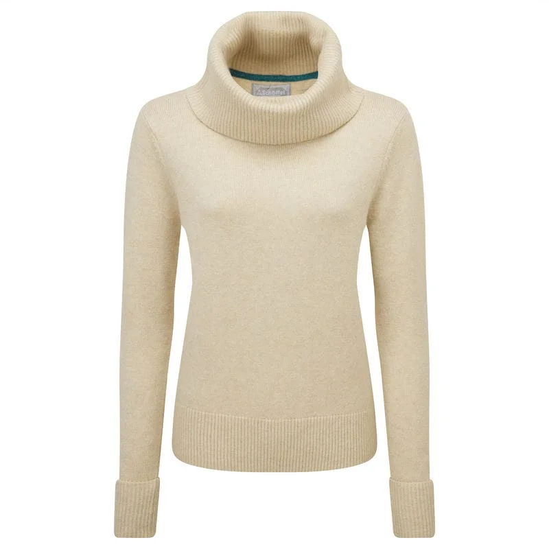 Schoffel Ness Ladies Roll Neck Jumper - Oat Solid Print Embellished