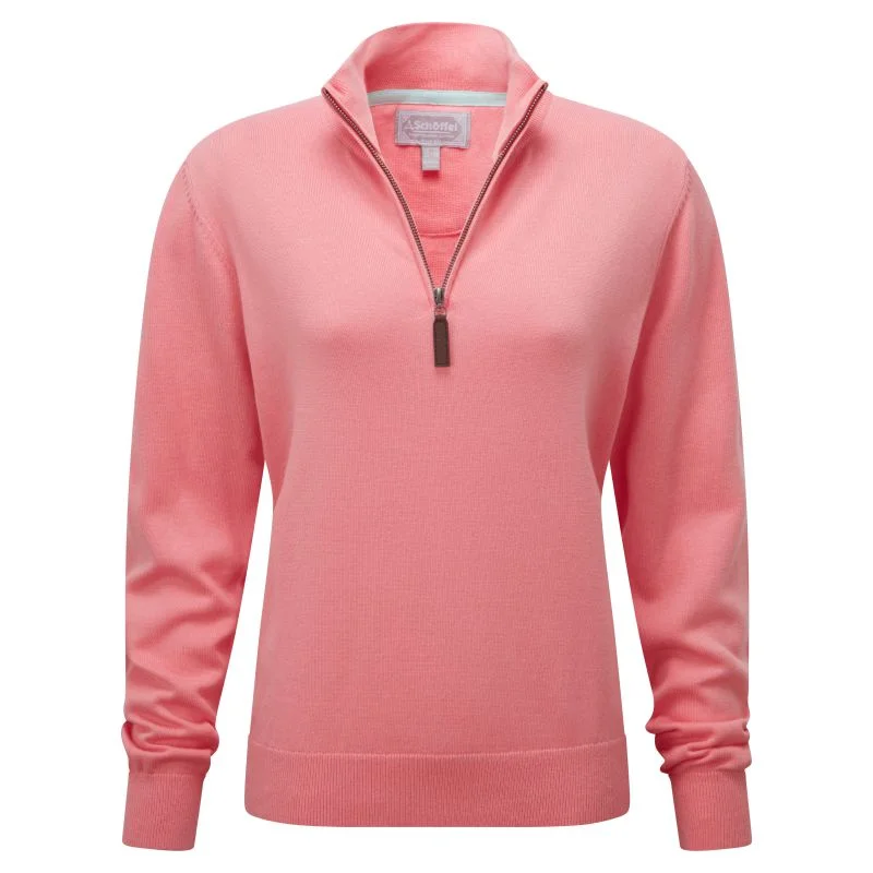 Schoffel Polperro Pima 1/4 Zip Ladies Jumper - Flamingo Sweater Knitwear Pullover