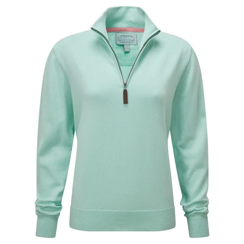 Schoffel Polperro Pima 1/4 Zip Ladies Jumper - Pale Mint Houndstooth Herringbone Solid