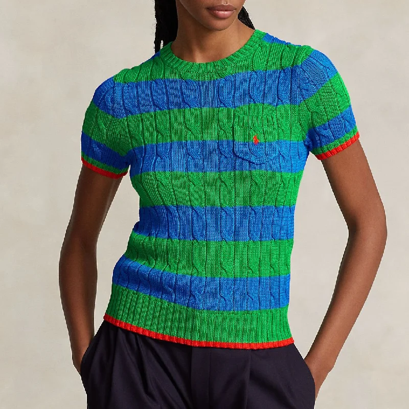 Striped Cable-Knit Cotton Jumper Graphic Sweater Embroidered Appliqued