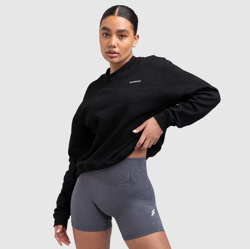 Women's Everyday Jumper - Black Zippered Front Buttoned Front Snap Front