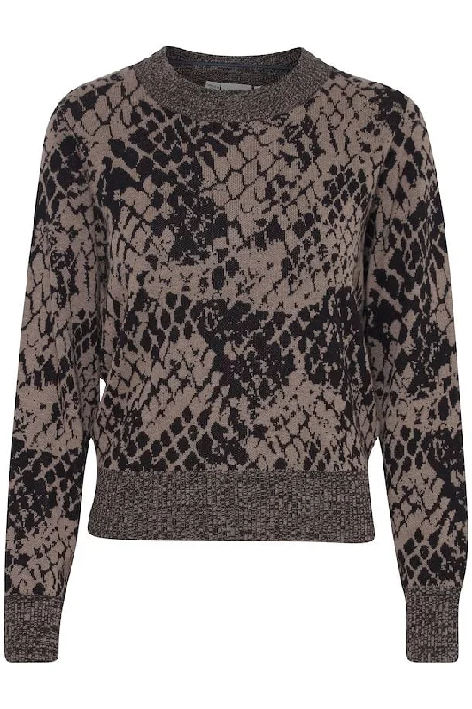 Women's ICHI IHMELEO Snake Print Jumper Zippered Buttoned Snapped