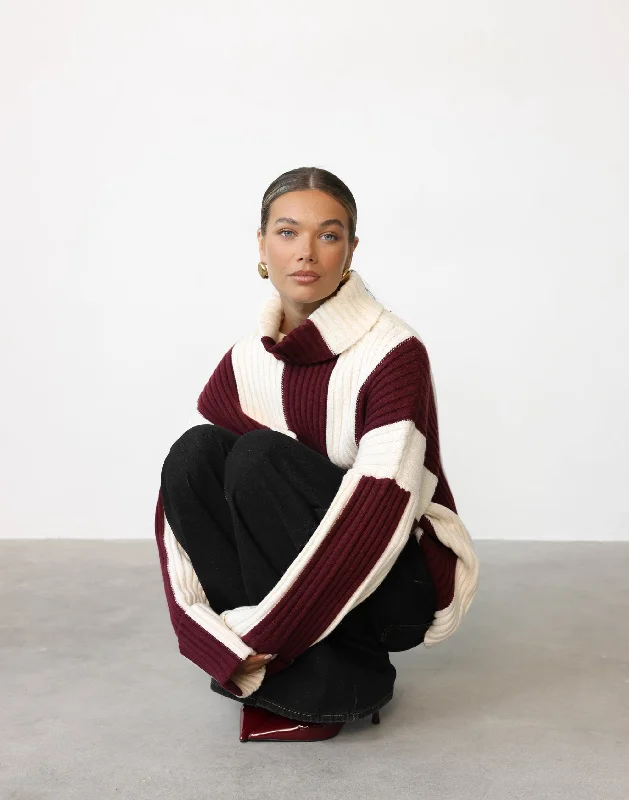 Amberly Jumper (Cherry/Latte Stripe) Solid Print Embellished