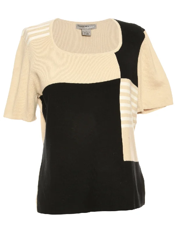 Black Short Sleeve Jumper - L Boxy Sweater Fitted Sweater A-Line