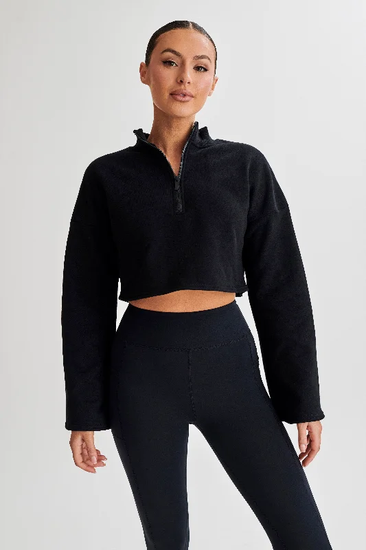 Dempsey Zip Flared Jumper - Black Hooded Caped Shawl Collar