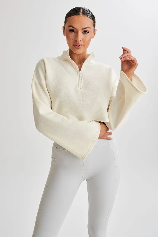 Dempsey Zip Flared Jumper - Bone Houndstooth Herringbone Solid