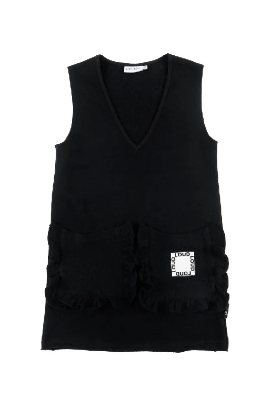 LOUD BLACK/WHITE RUFFLE TRIM POCKET JUMPER Satin Blend Silk Blend Wool Blend