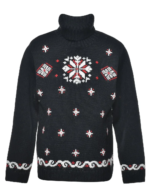 Nordic Polo Neck Jumper - M Front Pockets Side Pockets Patch Pockets