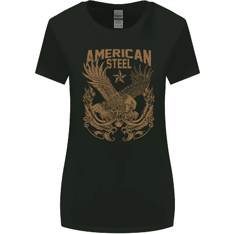 American Steel Motorbike Motorcycle Biker Womens Wider Cut T-Shirt Handmade Hand-knitted Hand-woven