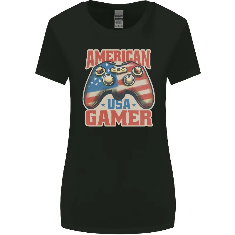 American USA Gamer Video Games Joypad Womens Wider Cut T-Shirt Cotton Fabric Linen Fabric Terry Fabric American USA Gamer Video Games Joypad Womens Wider Cut T-Shirt Cotton Fabric Linen Fabric Terry Fabric