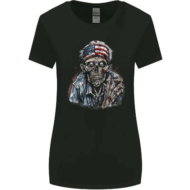American Zombie USA Flag Halloween Womens Wider Cut T-Shirt Fitted T-Shirt Seamless Stretchy American Zombie USA Flag Halloween Womens Wider Cut T-Shirt Fitted T-Shirt Seamless Stretchy