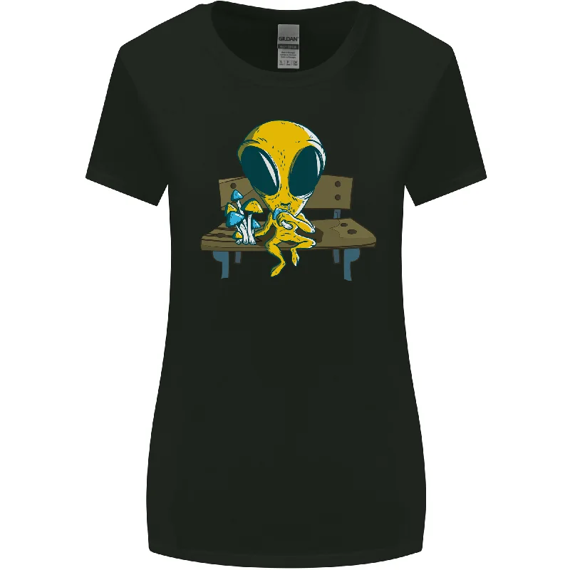An Alien Eating Magic Mushrooms LSD Womens Wider Cut T-Shirt V-Neck T-Shirt Long Sleeve Cotton