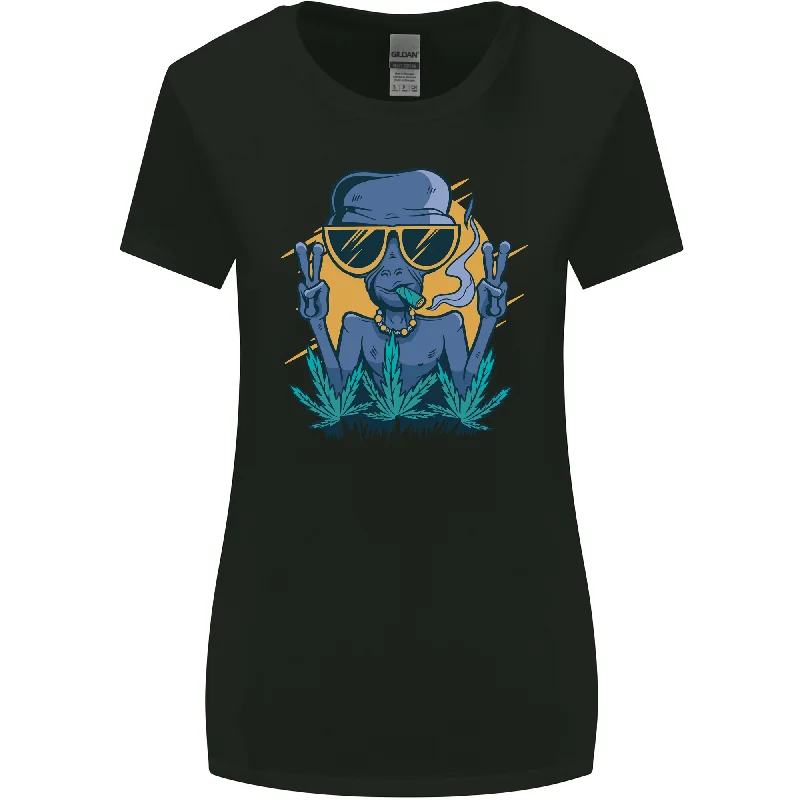 An Alien Smoking Weed Funny Drug Culture Womens Wider Cut T-Shirt Machine Wash Dry Clean Hand Wash