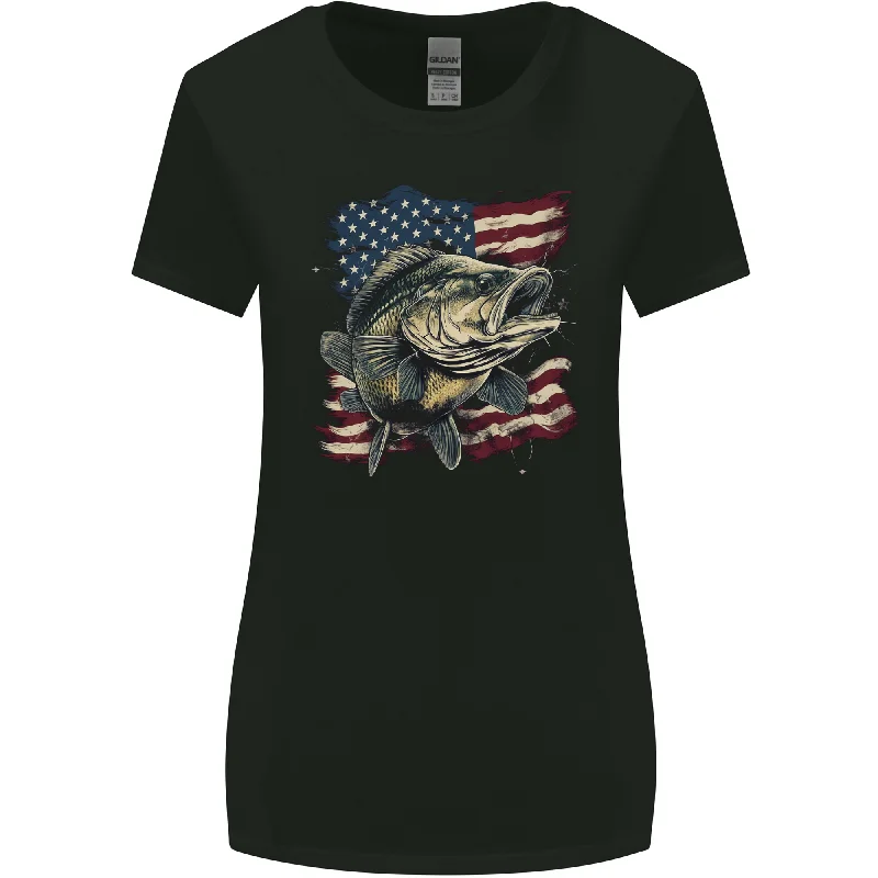 An American Deer With Flag USA Fishing Womens Wider Cut T-Shirt Denim Fabric Leather Fabric Suede Fabric