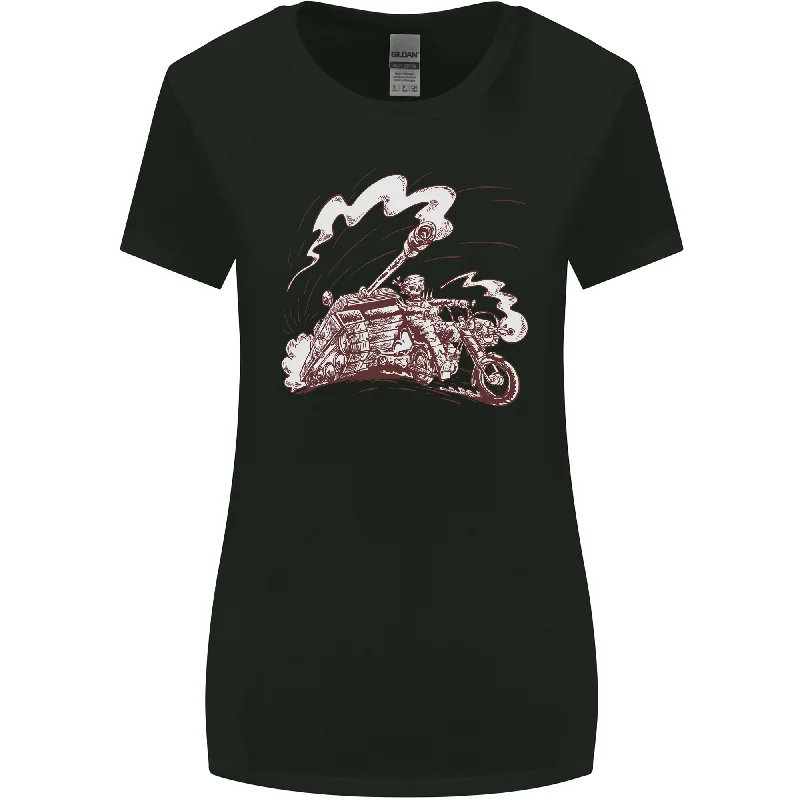 An Army Biker With Tank Skull Motorcycle Womens Wider Cut T-Shirt Mesh Canvas Denim