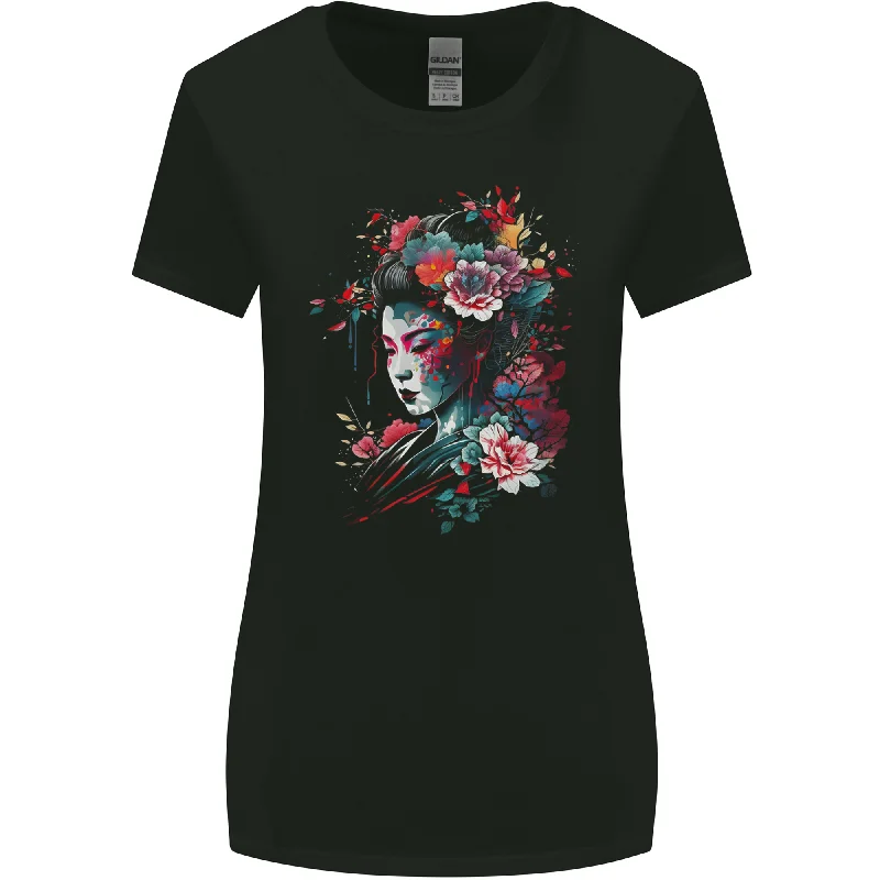 An Artistic Geisha Lady With Flowers Womens Wider Cut T-Shirt Terry Blend Velvet Blend Canvas Blend An Artistic Geisha Lady With Flowers Womens Wider Cut T-Shirt Terry Blend Velvet Blend Canvas Blend