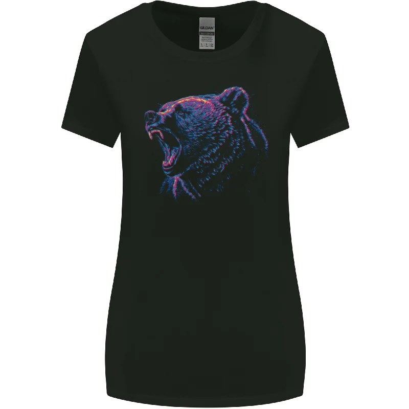 An Artistic Roaring Grizzly Bear Womens Wider Cut T-Shirt Denim Fabric Leather Fabric Suede Fabric An Artistic Roaring Grizzly Bear Womens Wider Cut T-Shirt Denim Fabric Leather Fabric Suede Fabric