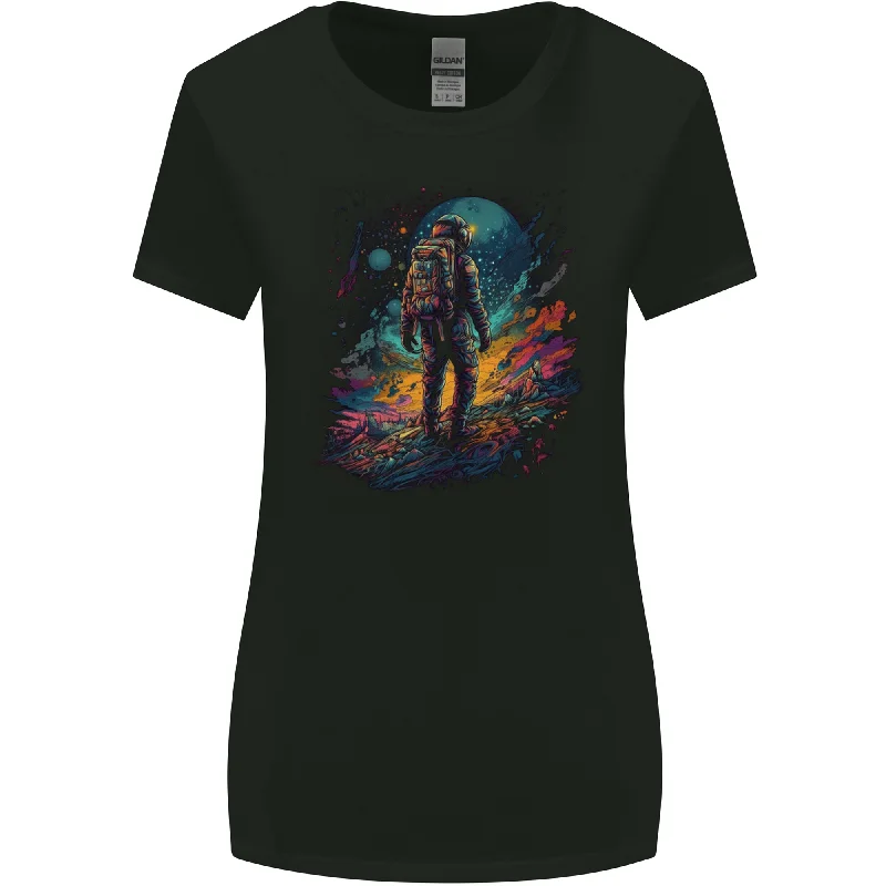 An Astronaut on an Alien Planet Spaceman Womens Wider Cut T-Shirt Hooded Caped Shawl Collar An Astronaut on an Alien Planet Spaceman Womens Wider Cut T-Shirt Hooded Caped Shawl Collar