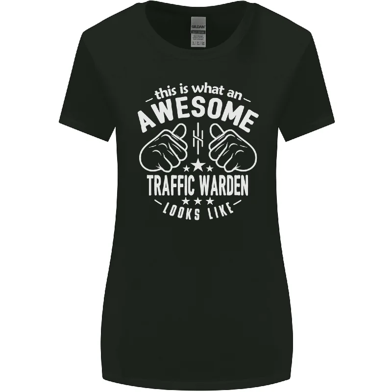 An Awesome Traffic Warden Looks Like Womens Wider Cut T-Shirt Striped Floral Plaid