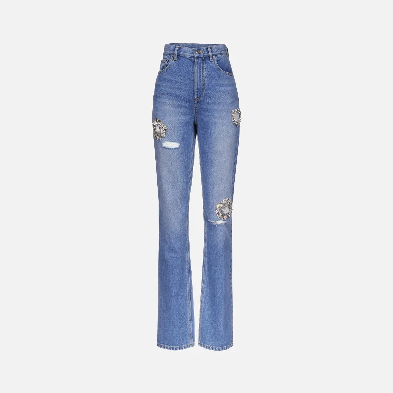 Area Distressed Crystal Jean - Light Indigo Classic Black Denim Jeans