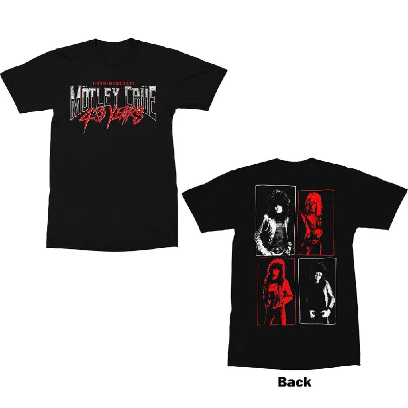 Motley Crue | Official Band T-Shirt | 40 Years Back Print Print Jacquard Patchwork