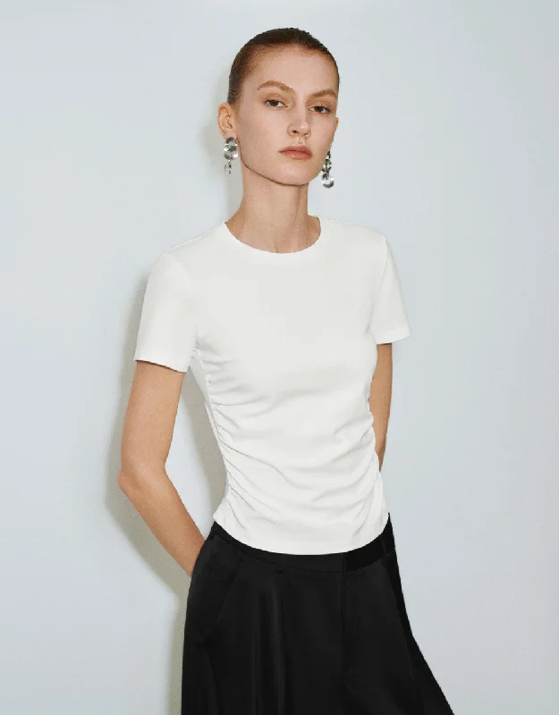 Crew Neck Straight T-Shirt Zippered Front Buttoned Front Snap Front