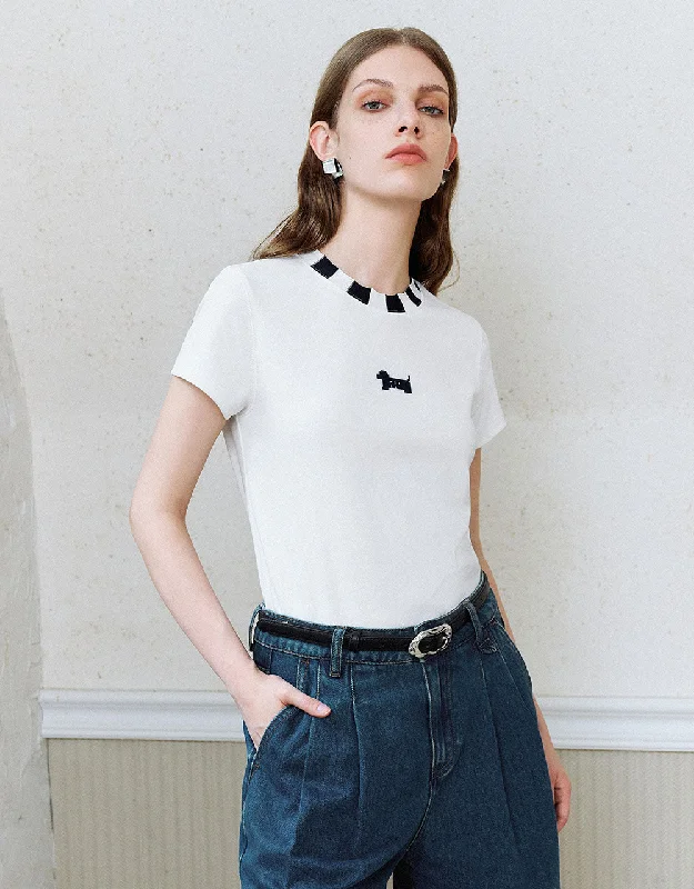 Crew Neck Straight T-Shirt Layered Multi-layer Single Layer