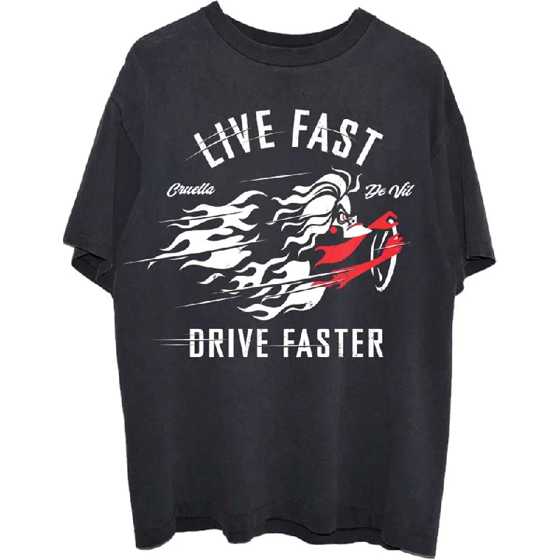 Disney | Official Band T-Shirt | 101 Dalmations Cruella Live Faster Plaid T-Shirt Polka Dot Checkered