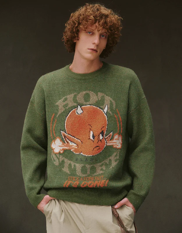 Drop Shoulder Sleeve Crew Neck Knitted T-Shirt Solid Color Striped Floral