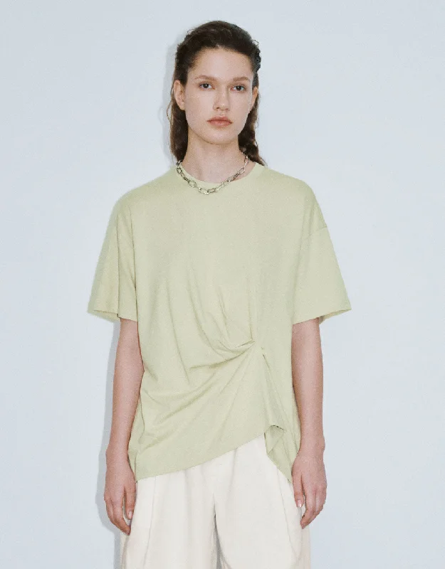 Drop Shoulder Sleeve Crew Neck Loose T-Shirt Handmade Hand-knitted Hand-woven