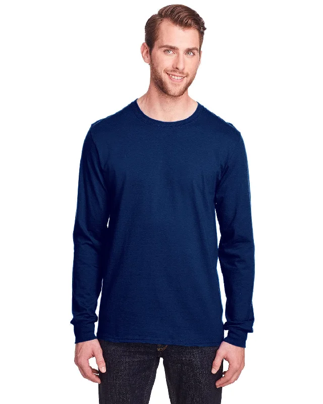 Fruit of the Loom Adult ICONIC Long Sleeve T-Shirt | J Navy Elegant Classic Vintage
