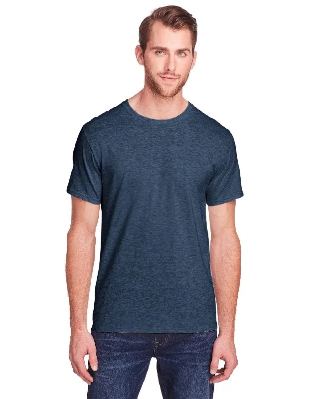 Fruit of the Loom Adult ICONIC T-Shirt | Indigo Heather Ribbed Striped Patterned
