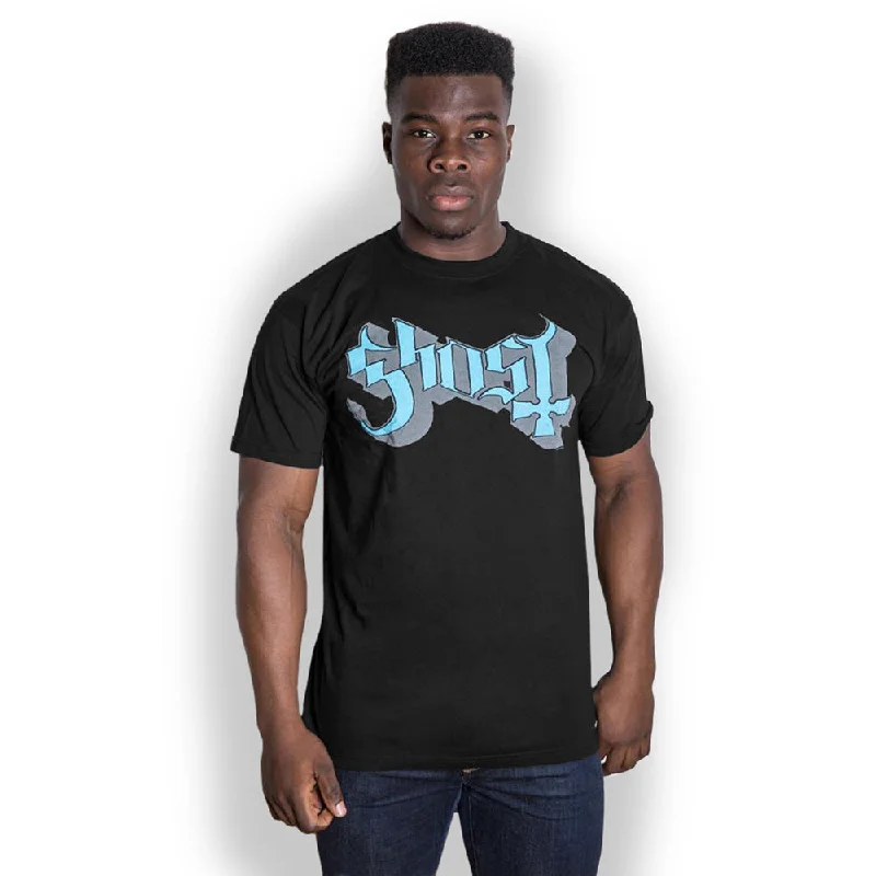 Ghost | Official Band T-Shirt | Blue/Grey Keyline Logo Handmade Hand-knitted Hand-woven Ghost | Official Band T-Shirt | Blue/Grey Keyline Logo Handmade Hand-knitted Hand-woven