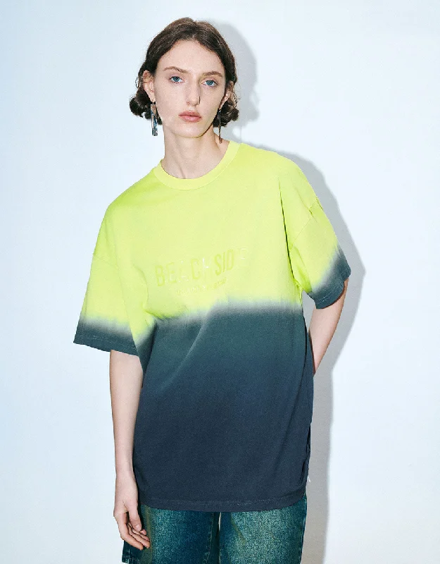 Gradient Crew Neck Loose T-Shirt Striped Floral Plaid